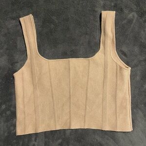 Tan Ribbed Knit Crop Top
